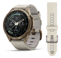Garmin Fenix 9 Pro inReach 43mm Autumn Gold Titan mit Leder-Armband Bone + Silikon-Armband Creme/French Gray (010-04335-41) 64 GB