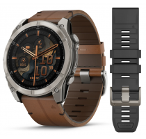 Garmin Fenix 8 AMOLED Sapphire 51mm graphit/titanium titan Leder-Armband braun (010-02905-40)