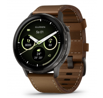 Garmin Venu 4 45mm schwarz/schiefergrau Leder-Armband dunkelbraun (010-03014-03)